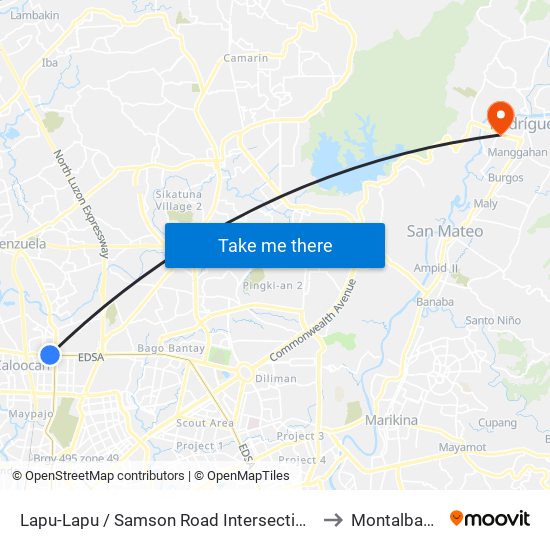 Lapu-Lapu / Samson Road Intersection, Malabon City to Montalban, Rizal map