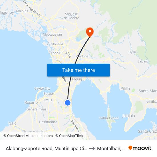 Alabang-Zapote Road, Muntinlupa City, Manila to Montalban, Rizal map