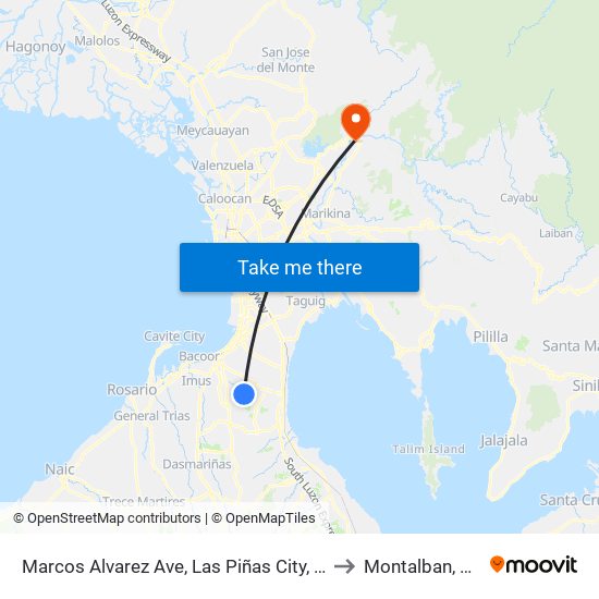 Marcos Alvarez Ave, Las Piñas City, Manila to Montalban, Rizal map