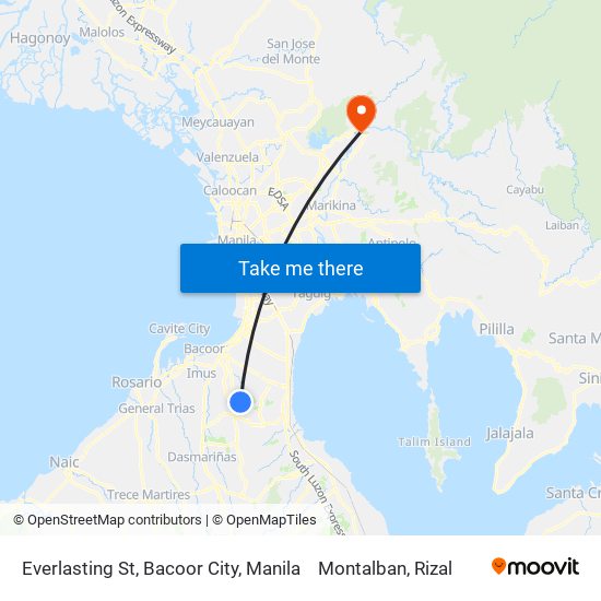 Everlasting St, Bacoor City, Manila to Montalban, Rizal map