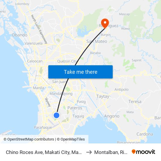Chino Roces Ave, Makati City, Manila to Montalban, Rizal map