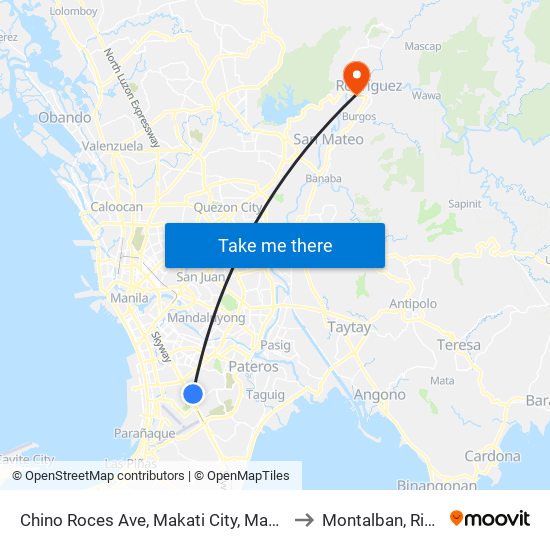 Chino Roces Ave, Makati City, Manila to Montalban, Rizal map