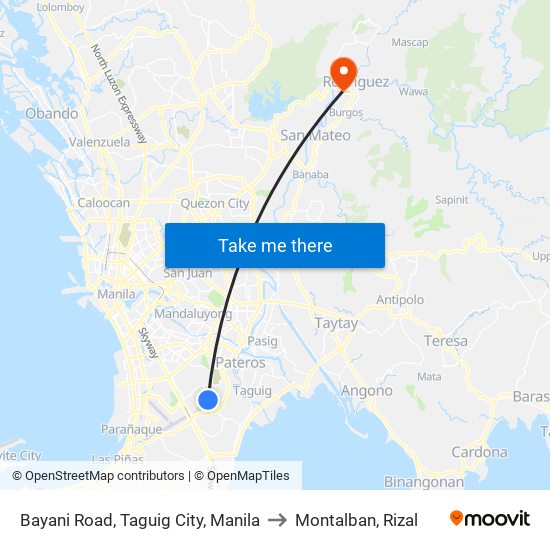 Bayani Road, Taguig City, Manila to Montalban, Rizal map