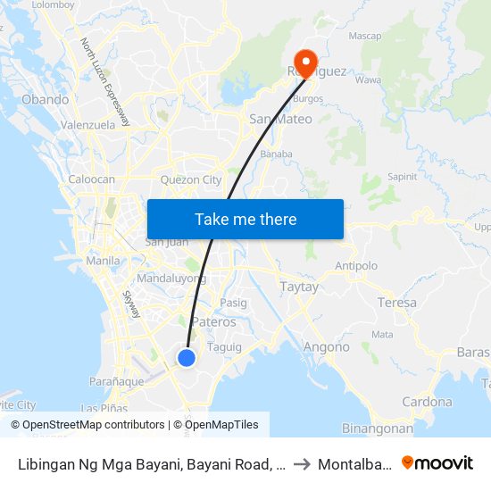 Libingan Ng Mga Bayani, Bayani Road, Taguig City, Manila to Montalban, Rizal map