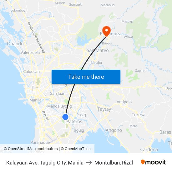 Kalayaan Ave, Taguig City, Manila to Montalban, Rizal map