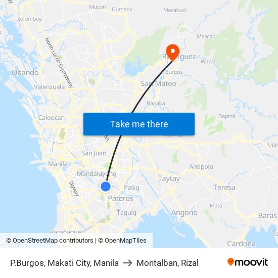 P.Burgos, Makati City, Manila to Montalban, Rizal map