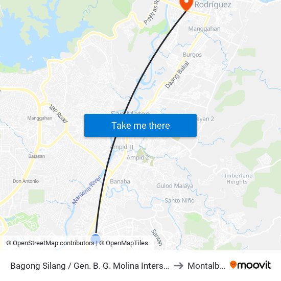 Bagong Silang / Gen. B. G. Molina Intersection, Marikina City, Manila to Montalban, Rizal map