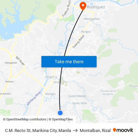 C.M. Recto St, Marikina City, Manila to Montalban, Rizal map