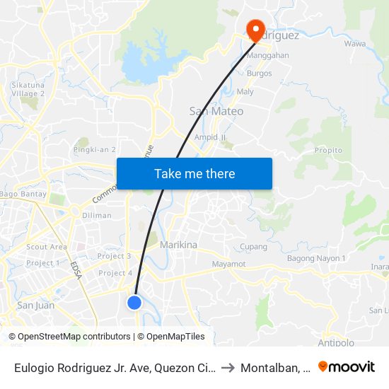 Eulogio Rodriguez Jr. Ave, Quezon City, Manila to Montalban, Rizal map