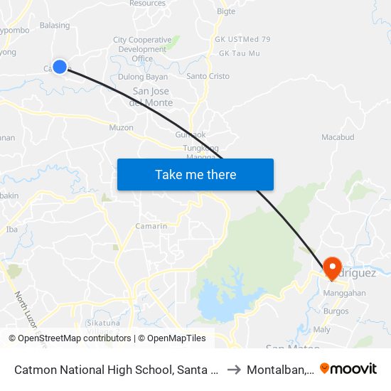 Catmon National High School, Santa Maria, Manila to Montalban, Rizal map