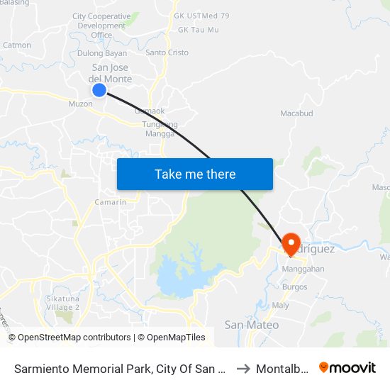 Sarmiento Memorial Park, City Of San Jose Del Monte, Manila to Montalban, Rizal map