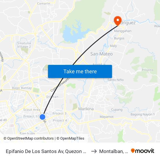 Epifanio De Los Santos Av, Quezon City, Manila to Montalban, Rizal map