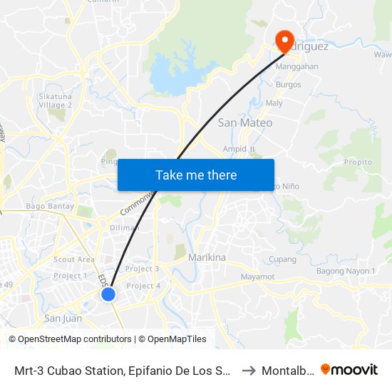 Mrt-3 Cubao Station, Epifanio De Los Santos Av, Quezon City, Manila to Montalban, Rizal map