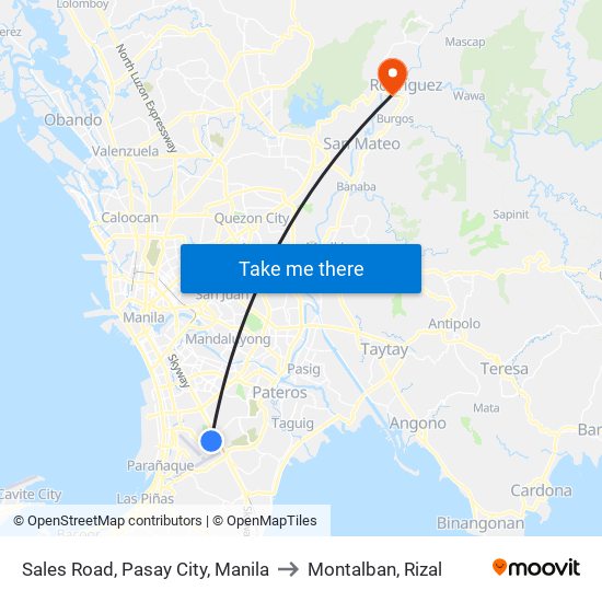 Sales Road, Pasay City, Manila to Montalban, Rizal map