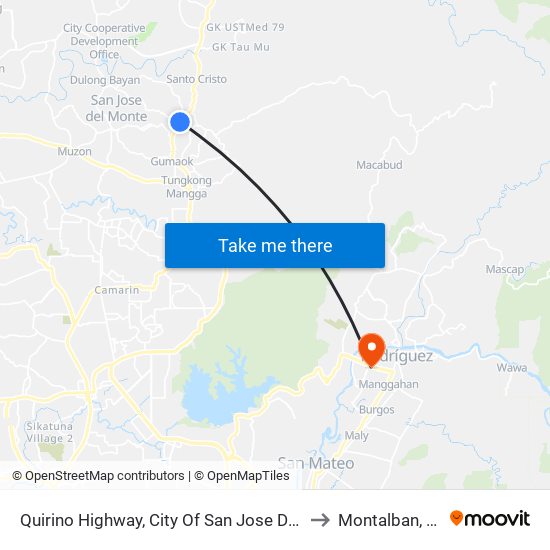 Quirino Highway, City Of San Jose Del Monte to Montalban, Rizal map