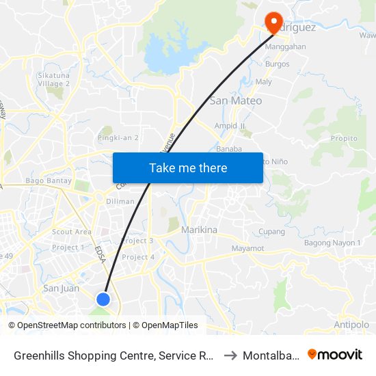 Greenhills Shopping Centre, Service Rd, San Juan, Manila to Montalban, Rizal map
