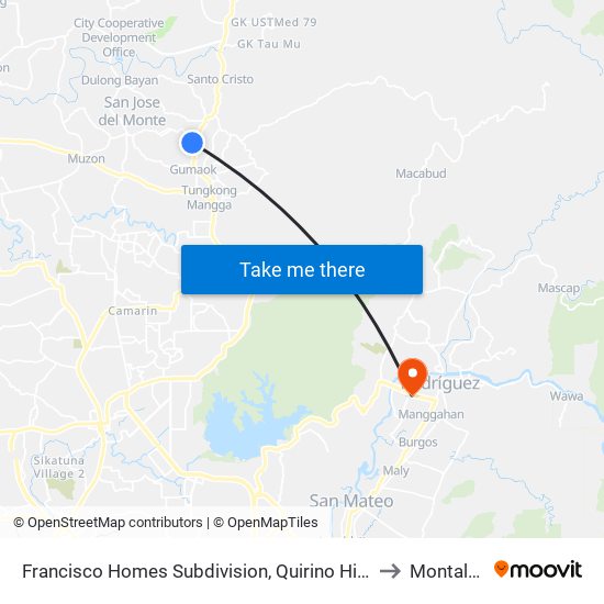 Francisco Homes Subdivision, Quirino Highway, City Of San Jose Del Monte to Montalban, Rizal map