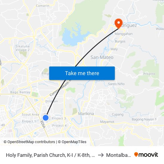 Holy Family, Parish Church, K-I / K-8th, Quezon City, Manila to Montalban, Rizal map