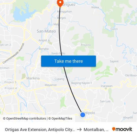 Ortigas Ave Extension, Antipolo City, Manila to Montalban, Rizal map