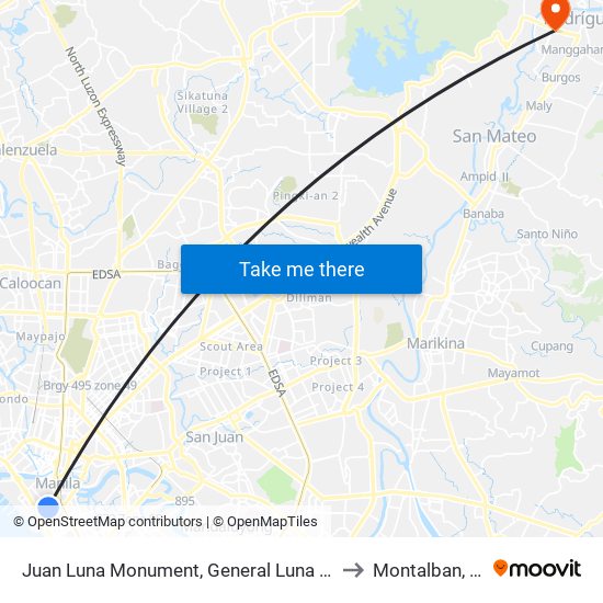 Juan Luna Monument, General Luna St, Manila to Montalban, Rizal map