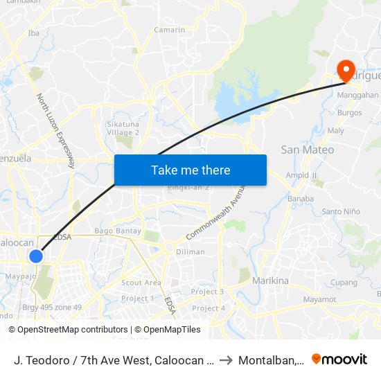 J. Teodoro / 7th Ave West, Caloocan City, Manila to Montalban, Rizal map