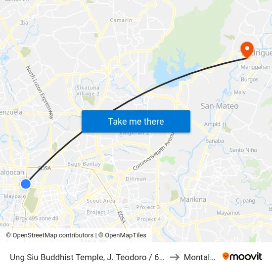 Ung Siu Buddhist Temple, J. Teodoro / 6th Ave West, Caloocan City, Manila to Montalban, Rizal map