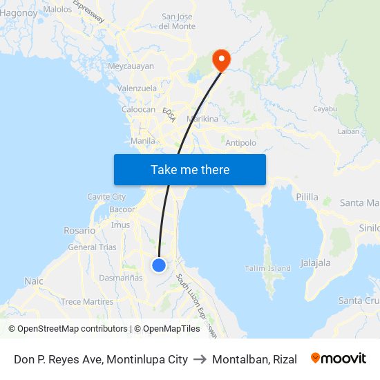 Don P. Reyes Ave, Montinlupa City to Montalban, Rizal map