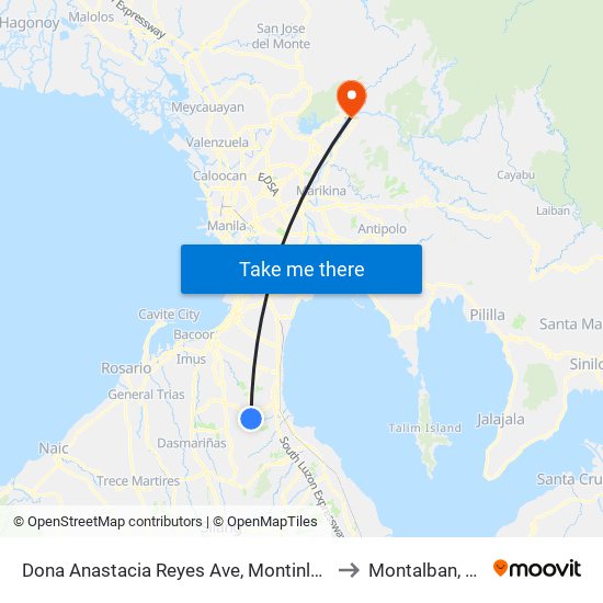 Dona Anastacia Reyes Ave, Montinlupa City to Montalban, Rizal map