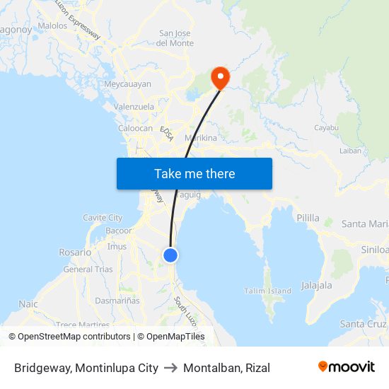 Bridgeway, Montinlupa City to Montalban, Rizal map