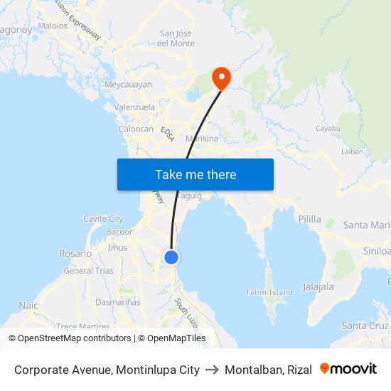 Corporate Avenue, Montinlupa City to Montalban, Rizal map