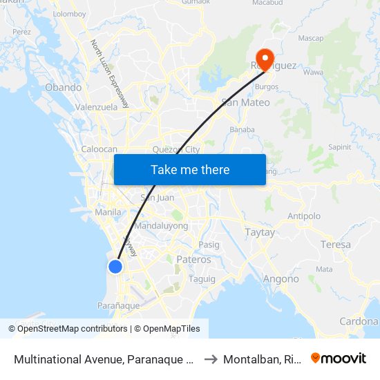 Multinational Avenue, Paranaque City to Montalban, Rizal map