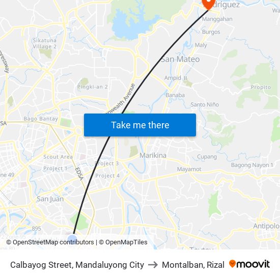 Calbayog Street, Mandaluyong City to Montalban, Rizal map