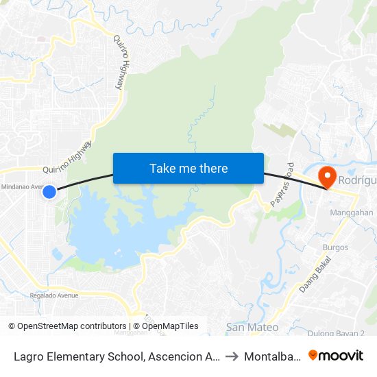 Lagro Elementary School, Ascencion Avenue, Quezon City to Montalban, Rizal map