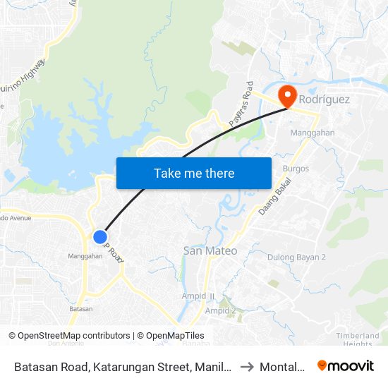 Batasan Road, Katarungan Street, Manila Gravel Pit Road, Quezon City to Montalban, Rizal map