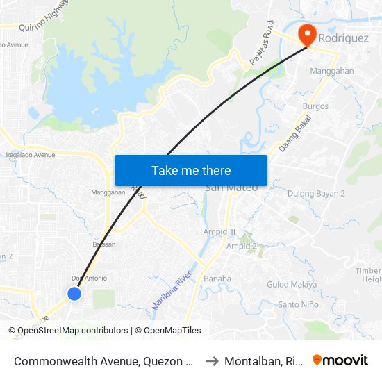 Commonwealth Avenue, Quezon City to Montalban, Rizal map