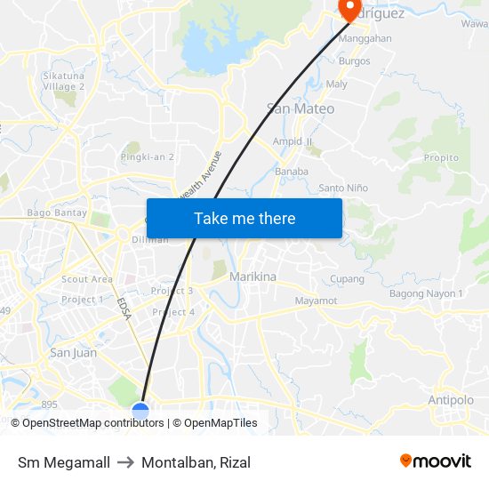 Sm Megamall to Montalban, Rizal map