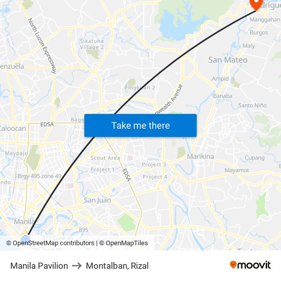 Manila Pavilion to Montalban, Rizal map
