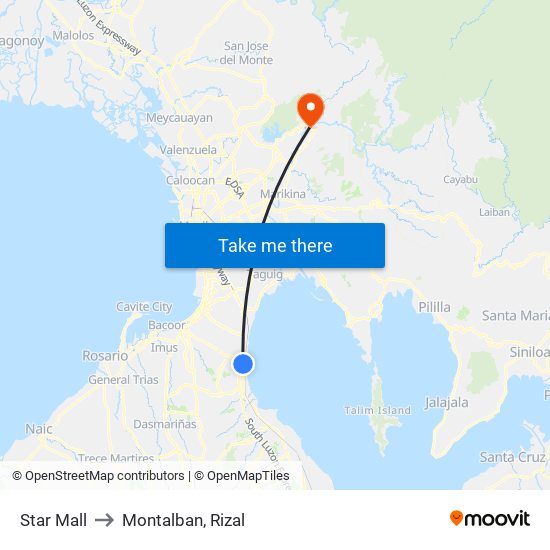 Star Mall to Montalban, Rizal map