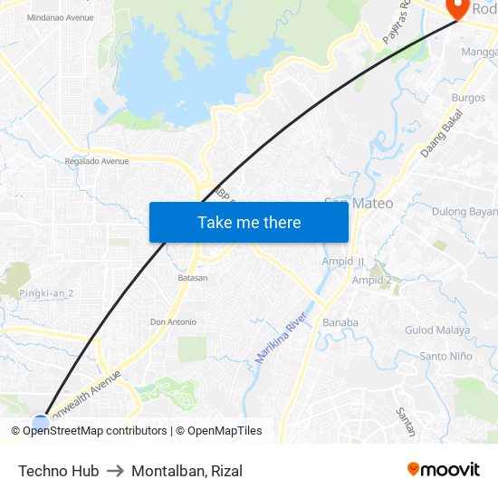 Techno Hub to Montalban, Rizal map