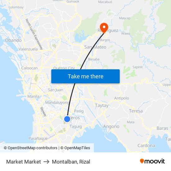 Market Market to Montalban, Rizal map