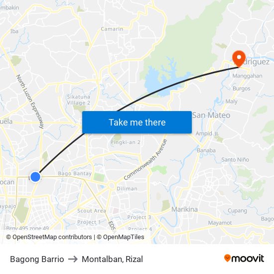 Bagong Barrio to Montalban, Rizal map