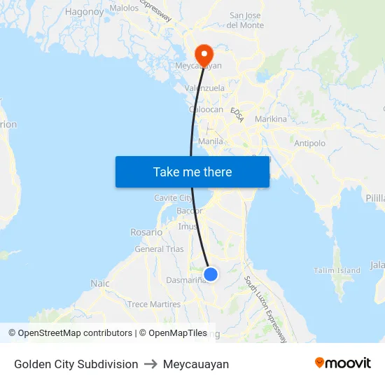 Golden City Subdivision to Meycauayan map