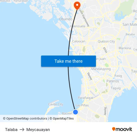 Talaba to Meycauayan map