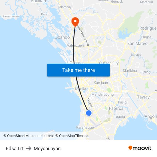 Edsa Lrt to Meycauayan map