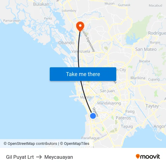 Gil Puyat Lrt to Meycauayan map