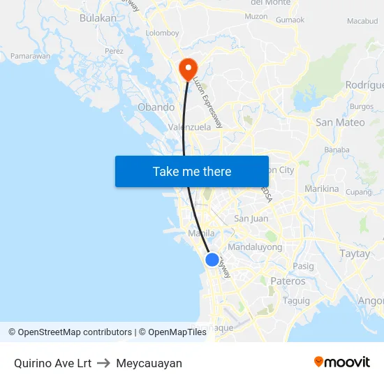 Quirino Ave Lrt to Meycauayan map