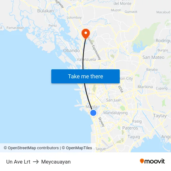 Un Ave Lrt to Meycauayan map