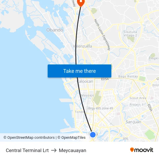 Central Terminal Lrt to Meycauayan map