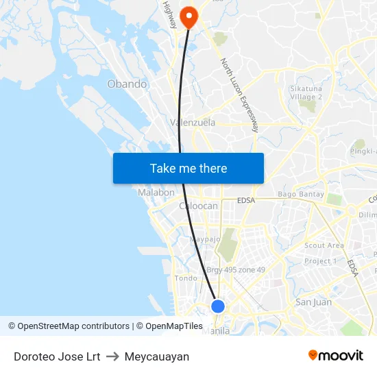 Doroteo Jose Lrt to Meycauayan map