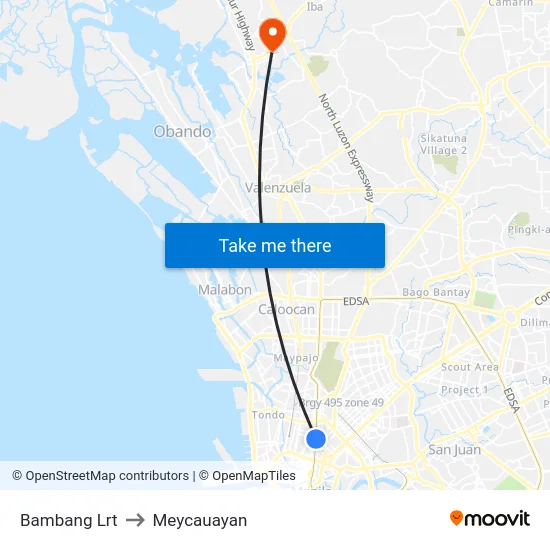 Bambang Lrt to Meycauayan map